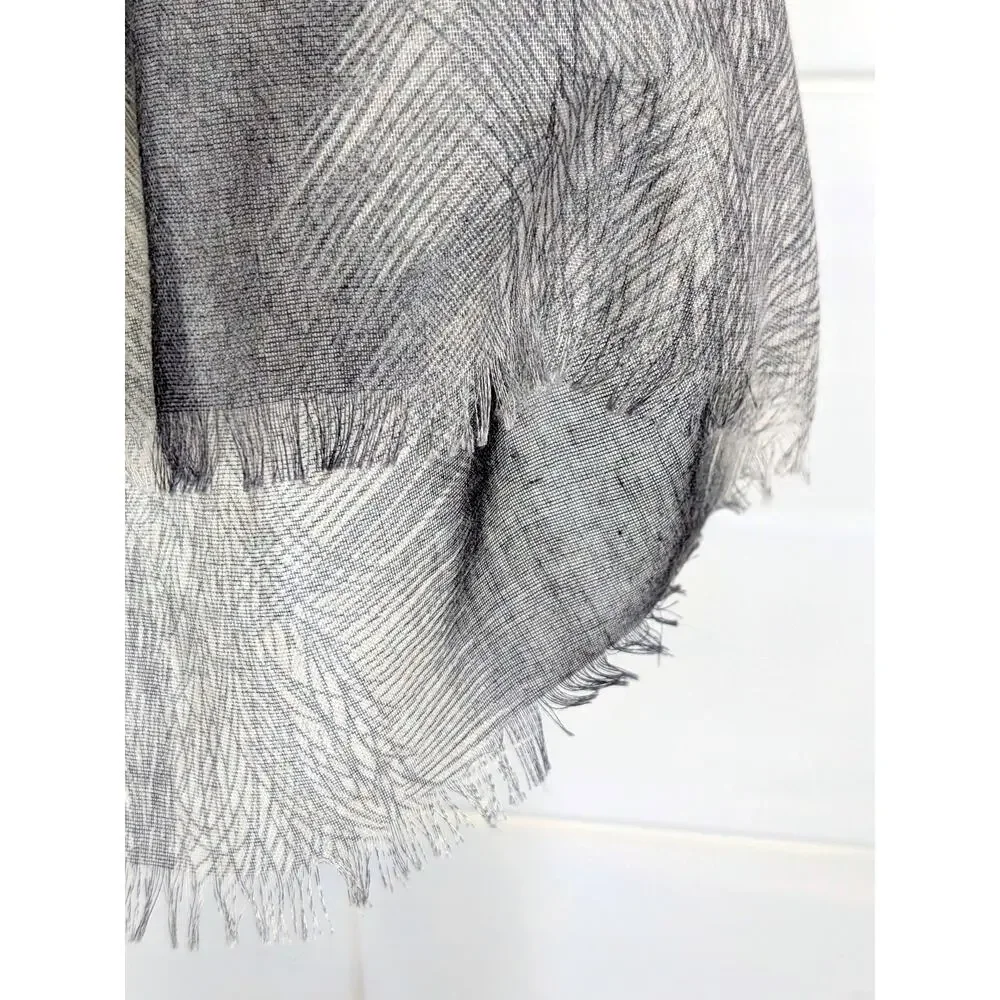 Eyelash Fringe Festival Scarf Multi Wear Wrap Feather Print Semi Sheer Boho Chic